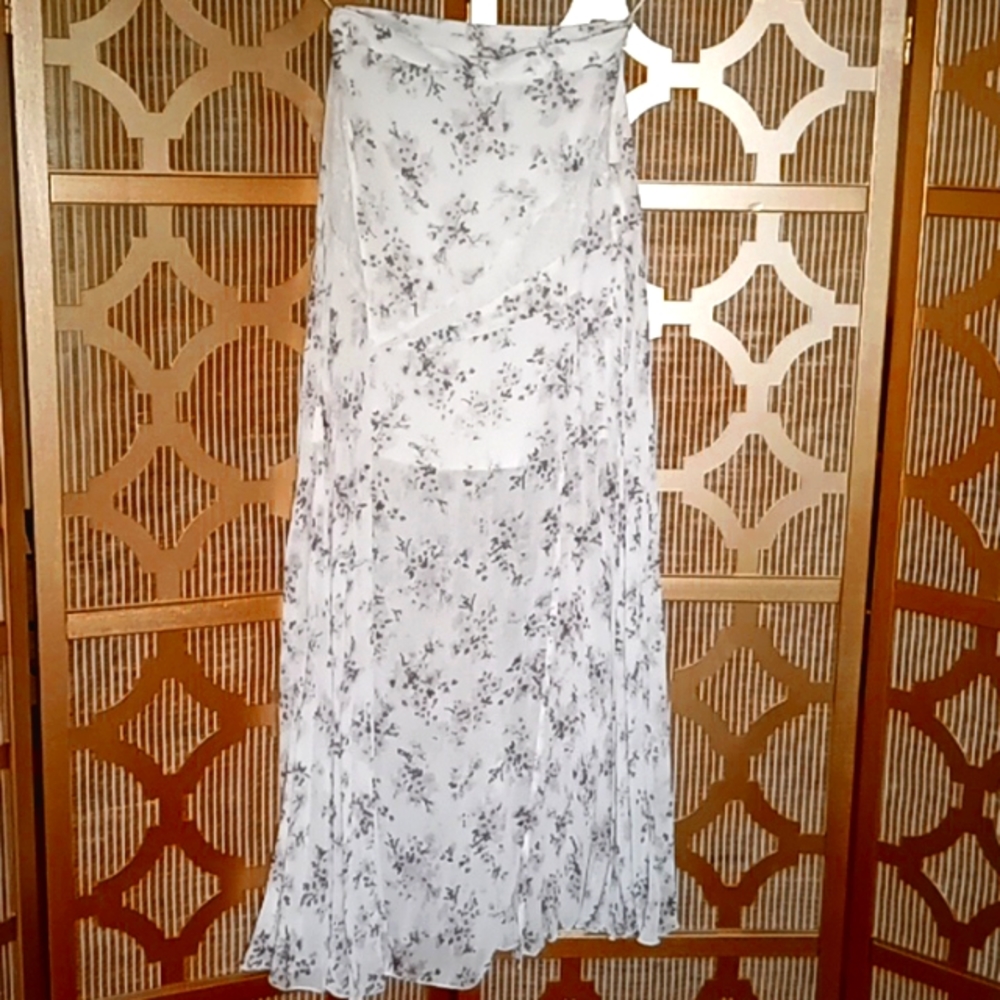 White long skirt with small spring flowers